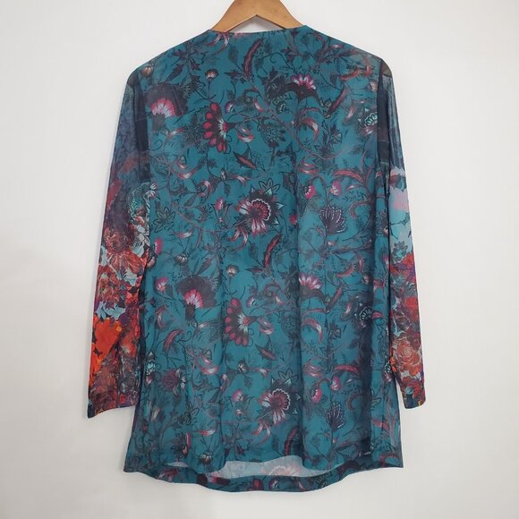 Soft Surrounding Womens Floral Beaded V Neck Tuinc Top Sheer Boho Art To Wear - Picture 3 of 8